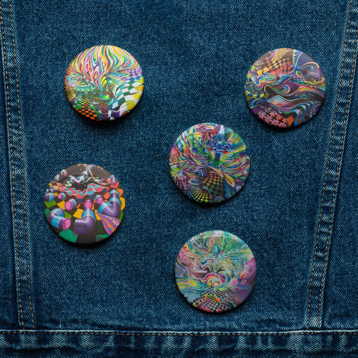 Set of 5 pin buttons: Checkers Series